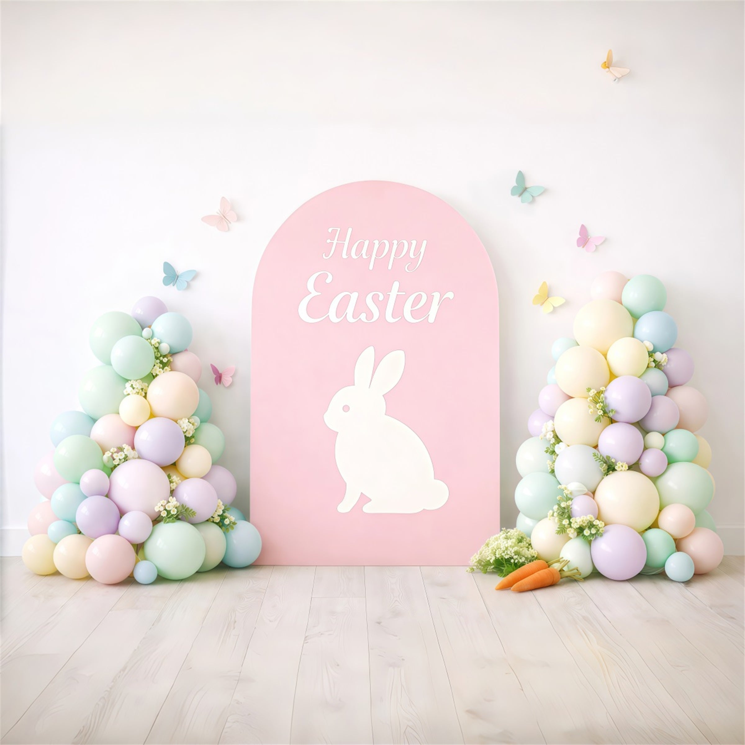 Easter Backdrop Balloons Pastel Macaron Bunny Arch Happy Easter Photo Backdrop UK GQ61-30