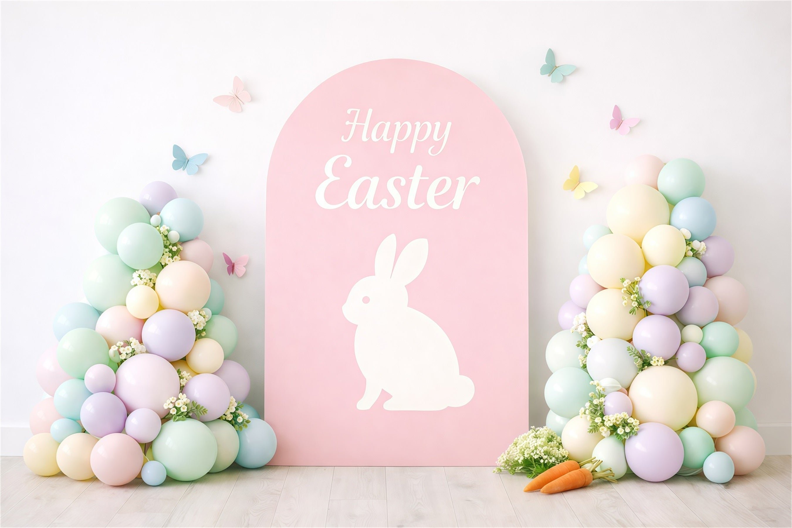 Easter Backdrop Balloons Pastel Macaron Bunny Arch Happy Easter Photo Backdrop UK GQ61-30