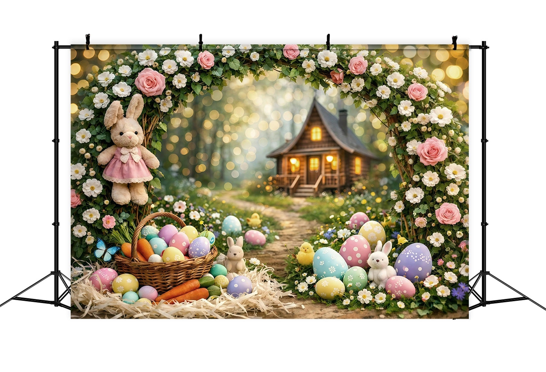 Easter Bokeh Backdrop Enchanted Forest Bunny Cottage Easter Backdrops For Pictures UK GQ61-31
