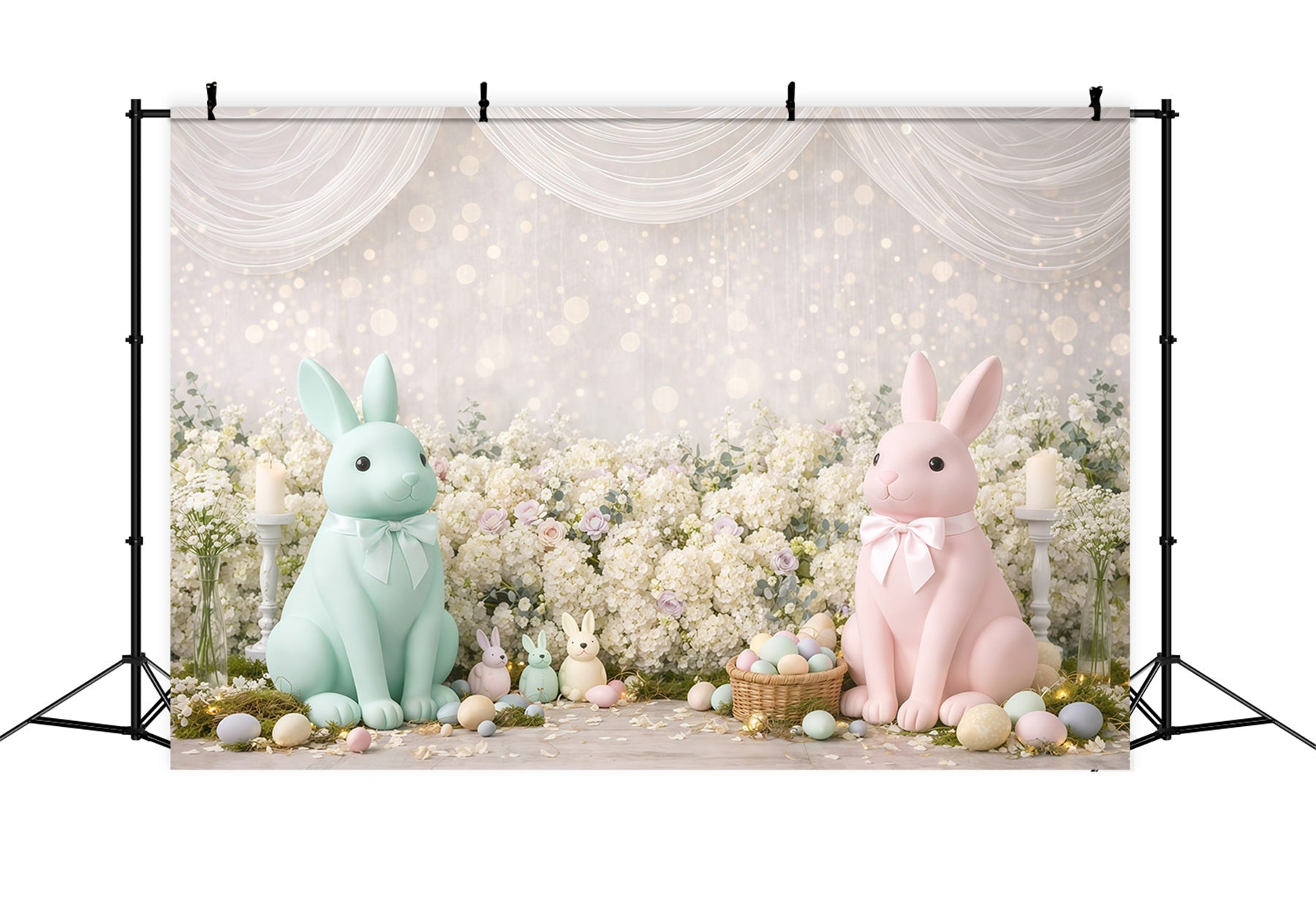 Pastel Easter Backdrop Bunny Flower Bokeh Spots Photography Backdrop Easter UK GQ61-32