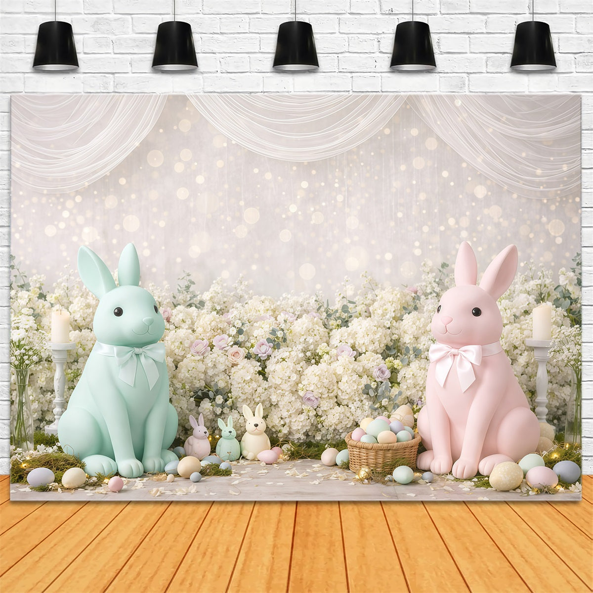 Pastel Easter Backdrop Bunny Flower Bokeh Spots Photography Backdrop Easter UK GQ61-32