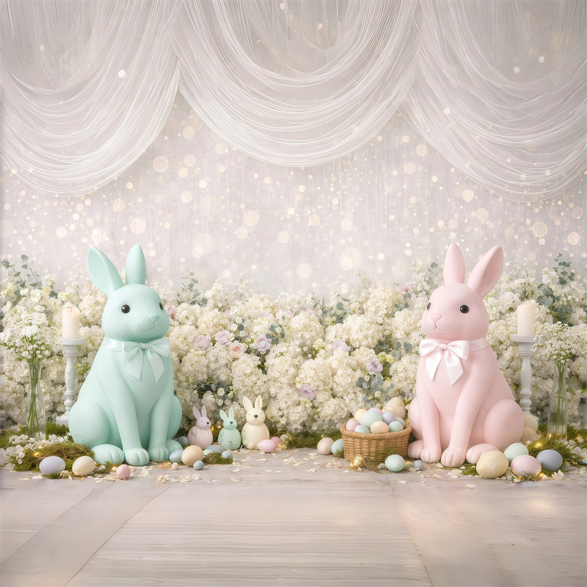 Pastel Easter Backdrop Bunny Flower Bokeh Spots Photography Backdrop Easter UK GQ61-32