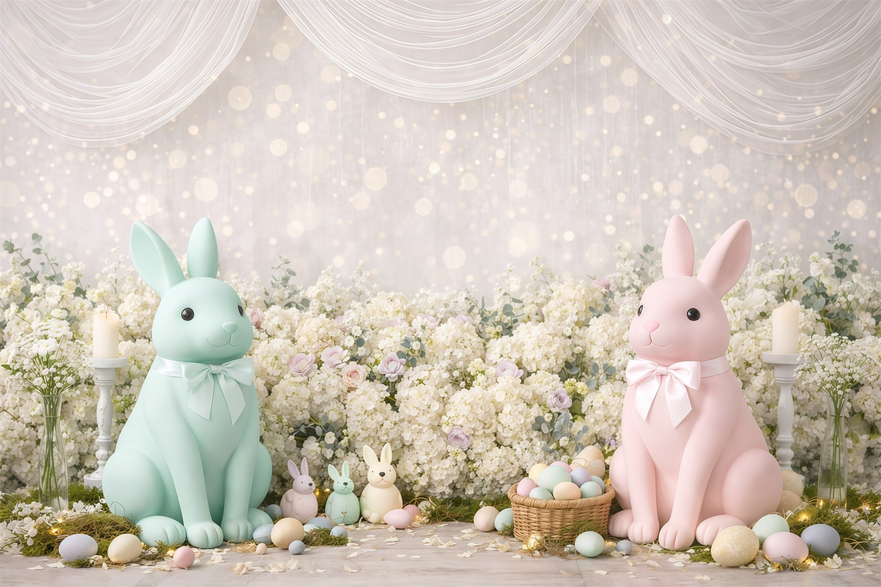 Pastel Easter Backdrop Bunny Flower Bokeh Spots Photography Backdrop Easter UK GQ61-32
