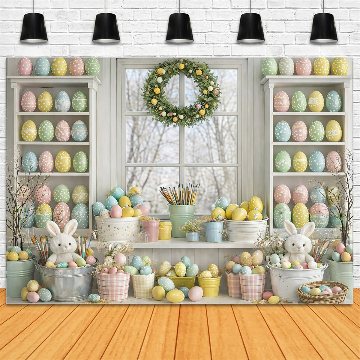 Easter Egg Photoshoot Backdrop Creamy Minimal Painting Room Simple Easter Backdrop UK GQ61-34