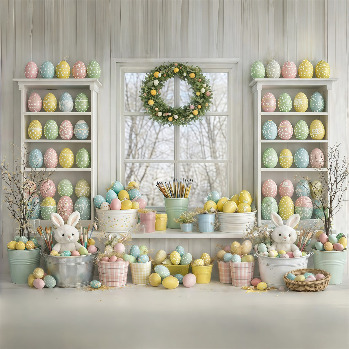 Easter Egg Photoshoot Backdrop Creamy Minimal Painting Room Simple Easter Backdrop UK GQ61-34