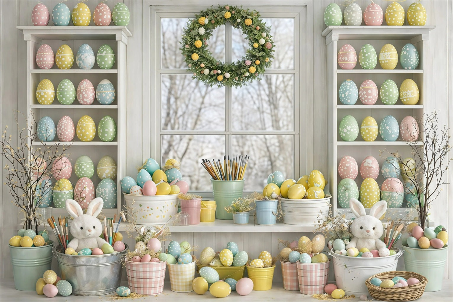 Easter Egg Photoshoot Backdrop Creamy Minimal Painting Room Simple Easter Backdrop UK GQ61-34