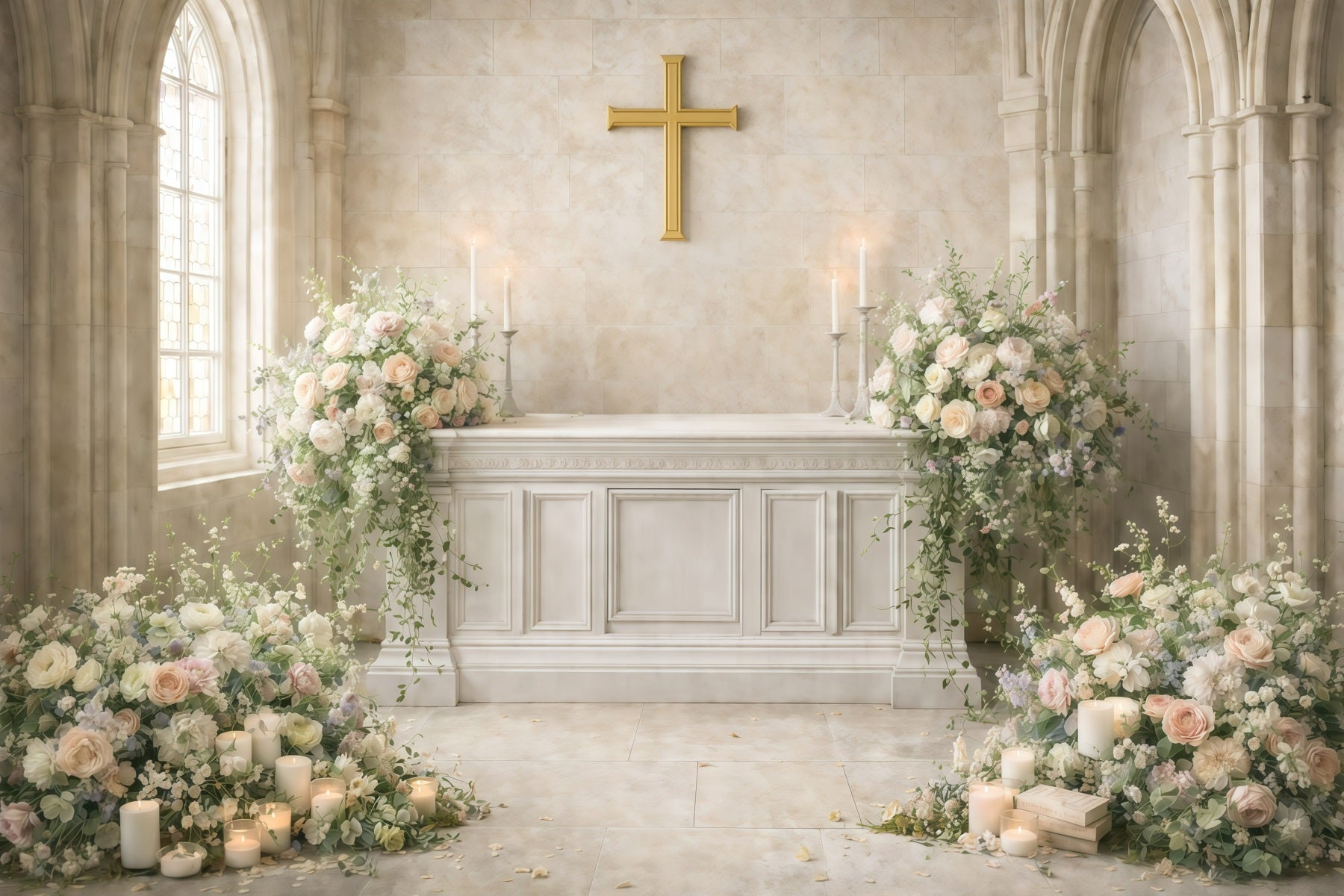 Church Easter Photo Backdrop Sacred Church Cross Flower Backdrop For Easter UK GQ61-35