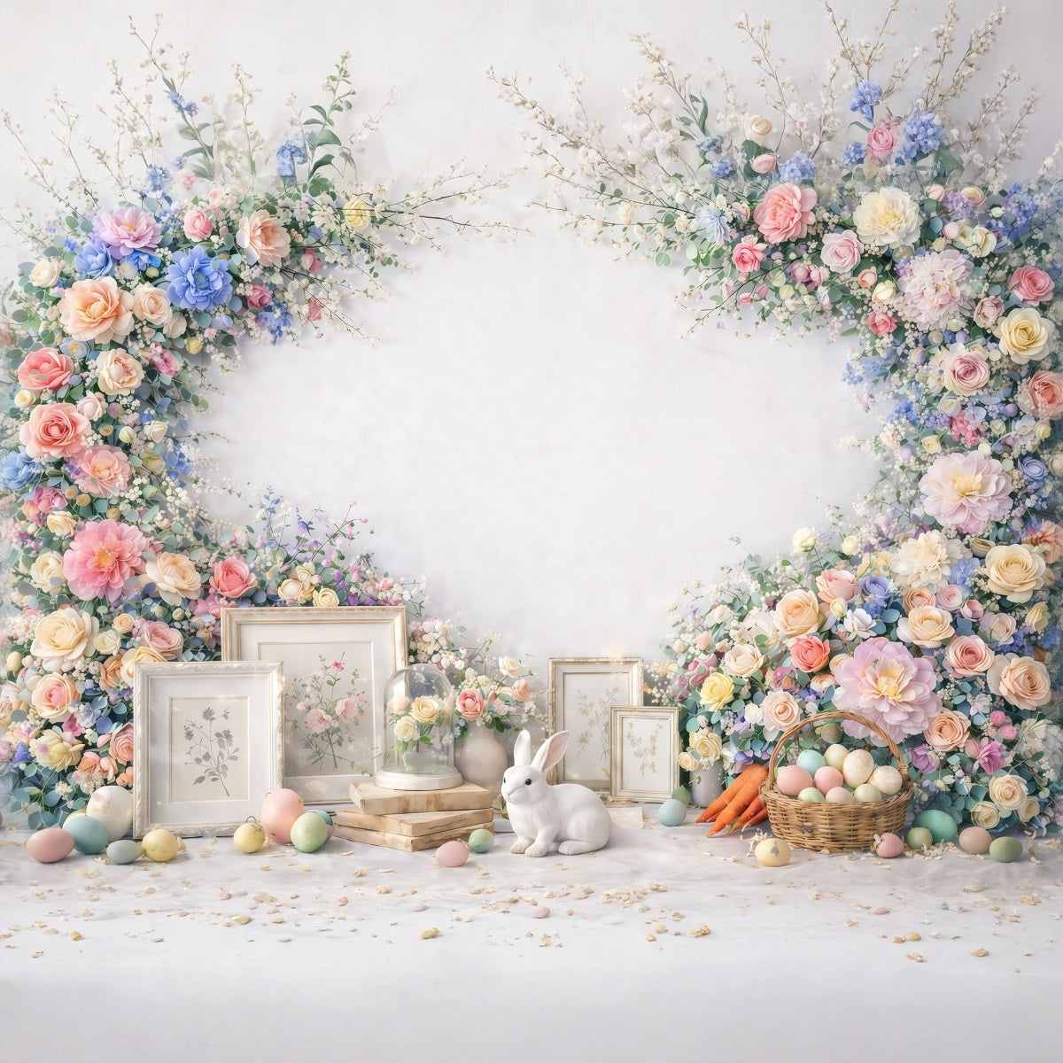 Easter Flower Backdrop Bunny Egg Creamy Minimal Easter Backdrop For Photos UK GQ61-37