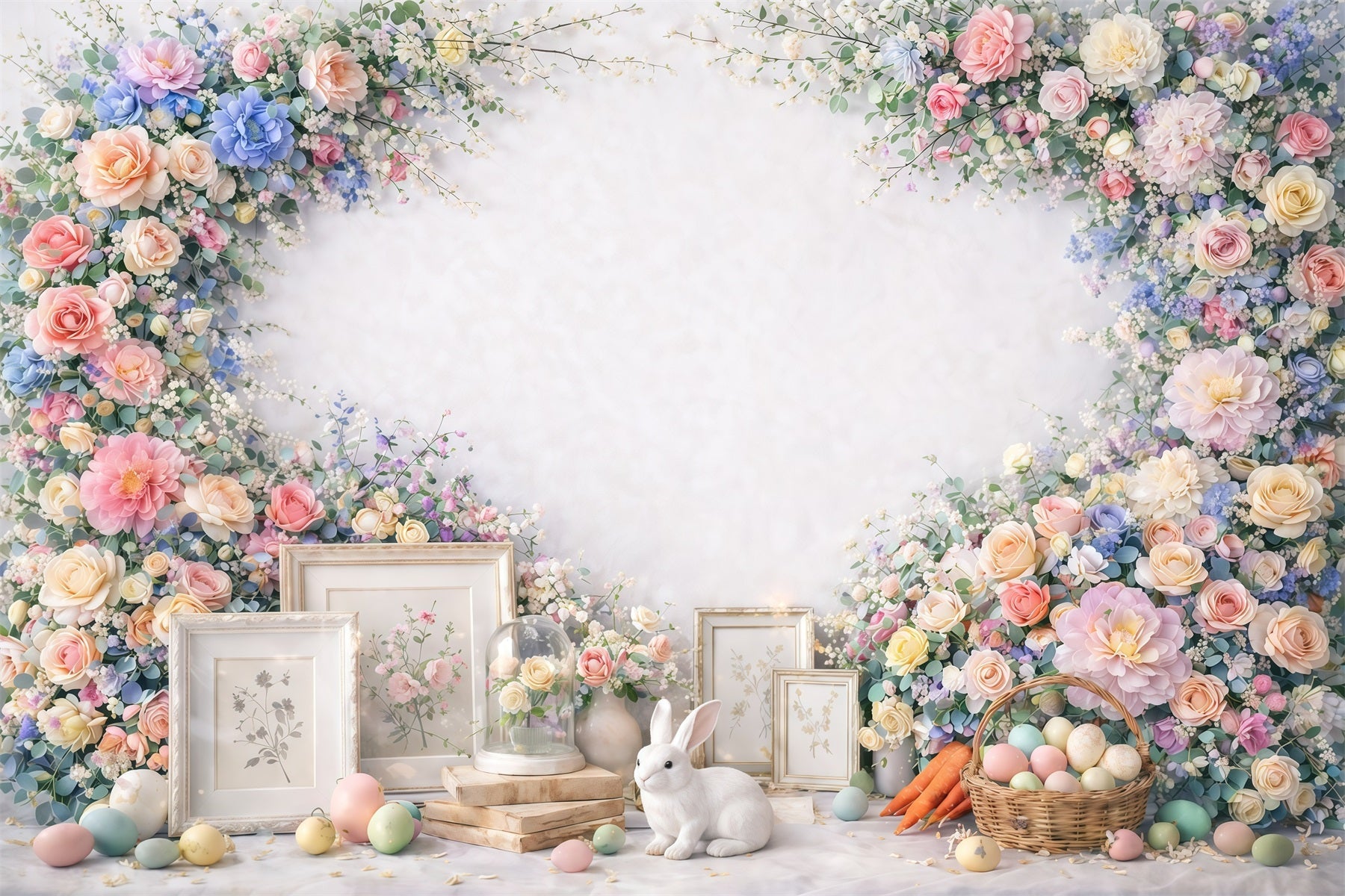 Easter Flower Backdrop Bunny Egg Creamy Minimal Easter Backdrop For Photos UK GQ61-37