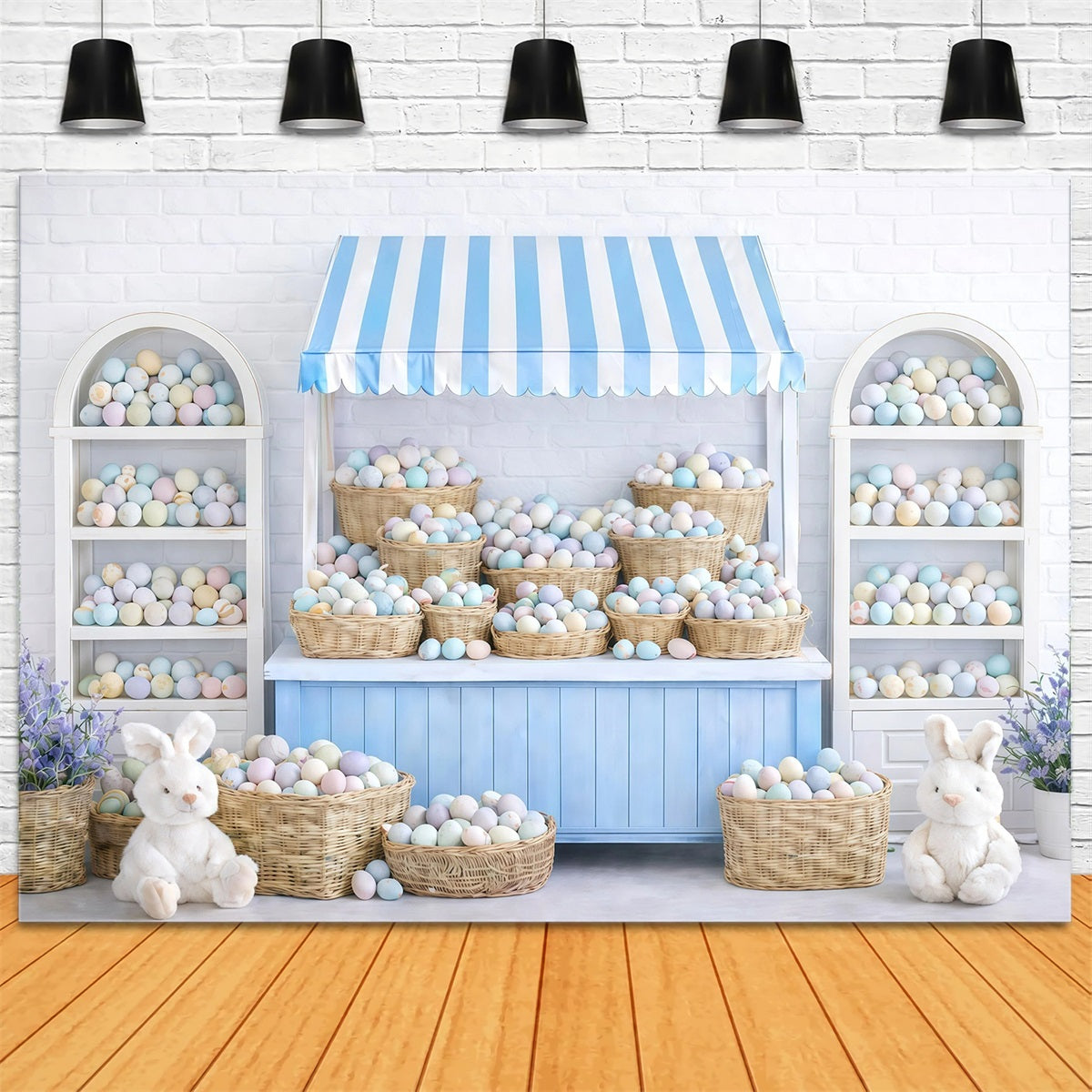 Photography Easter Bunny Backdrop Pastel Egg Market Stall Backdrop For Easter UK GQ61-38