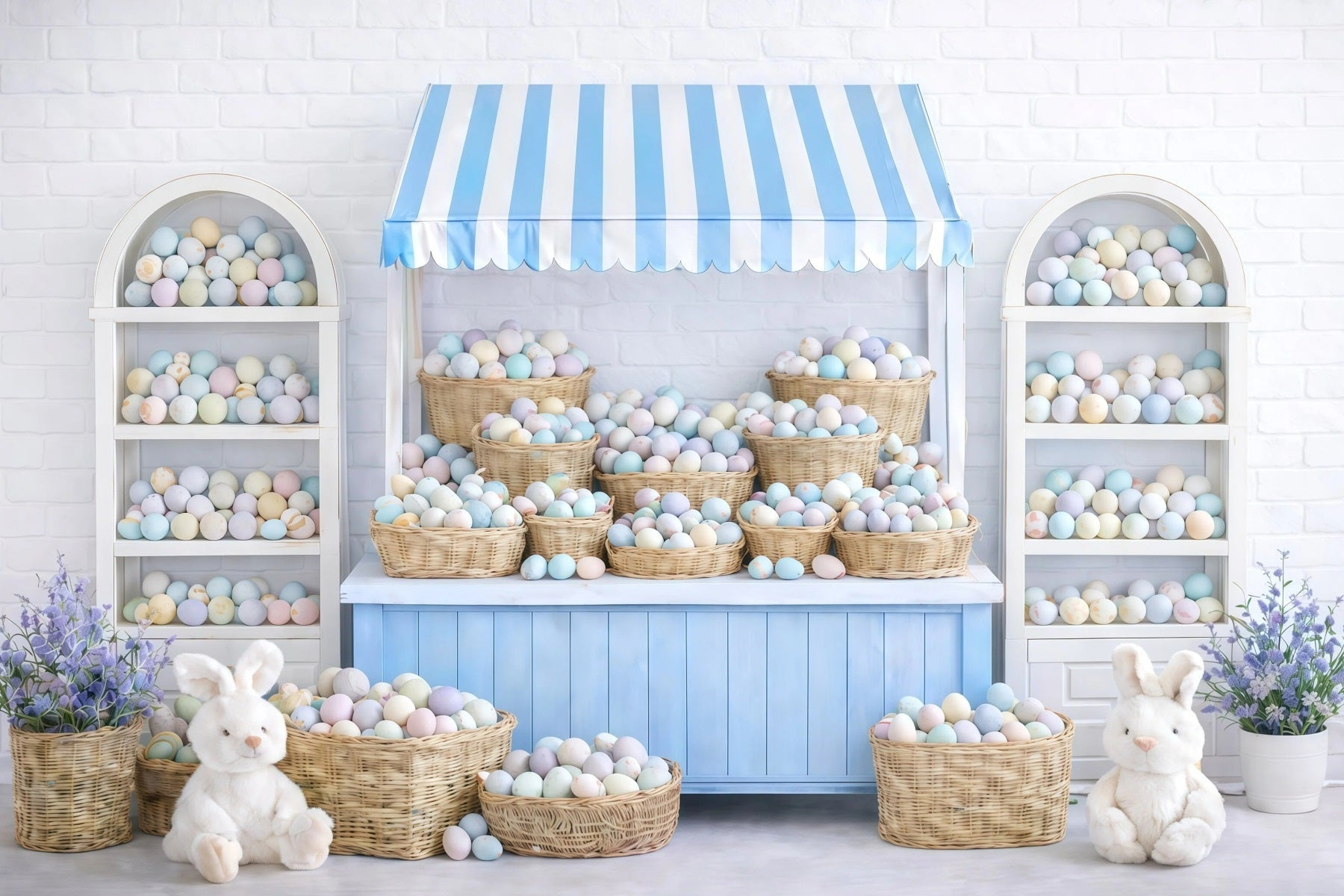 Photography Easter Bunny Backdrop Pastel Egg Market Stall Backdrop For Easter UK GQ61-38
