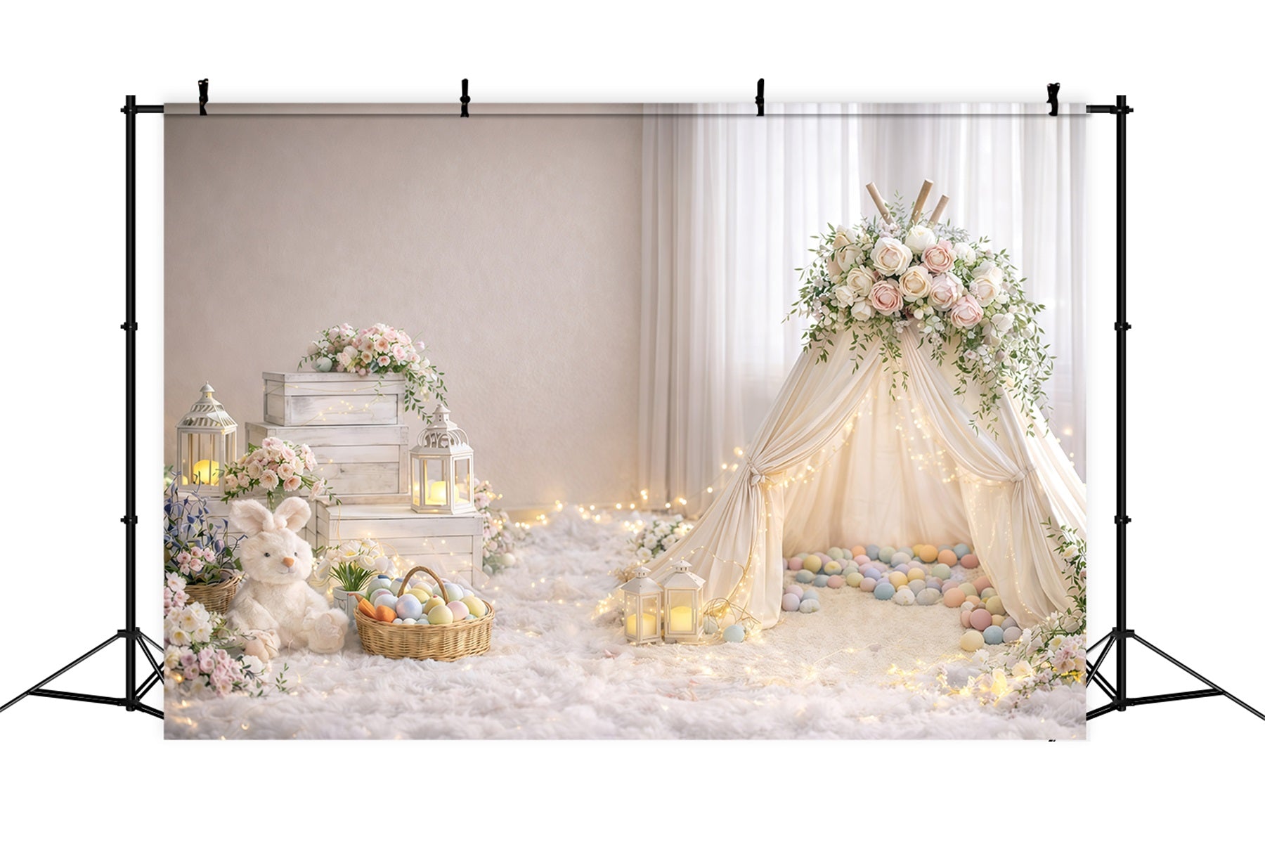 Baby Easter Backdrop Soft Glow Floral Teepee Easter Photography Backdrops For Sale UK GQ61-39