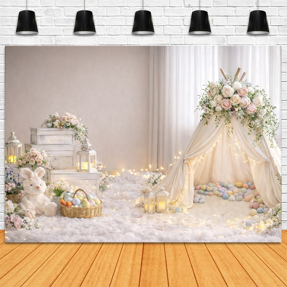 Baby Easter Backdrop Soft Glow Floral Teepee Easter Photography Backdrops For Sale UK GQ61-39