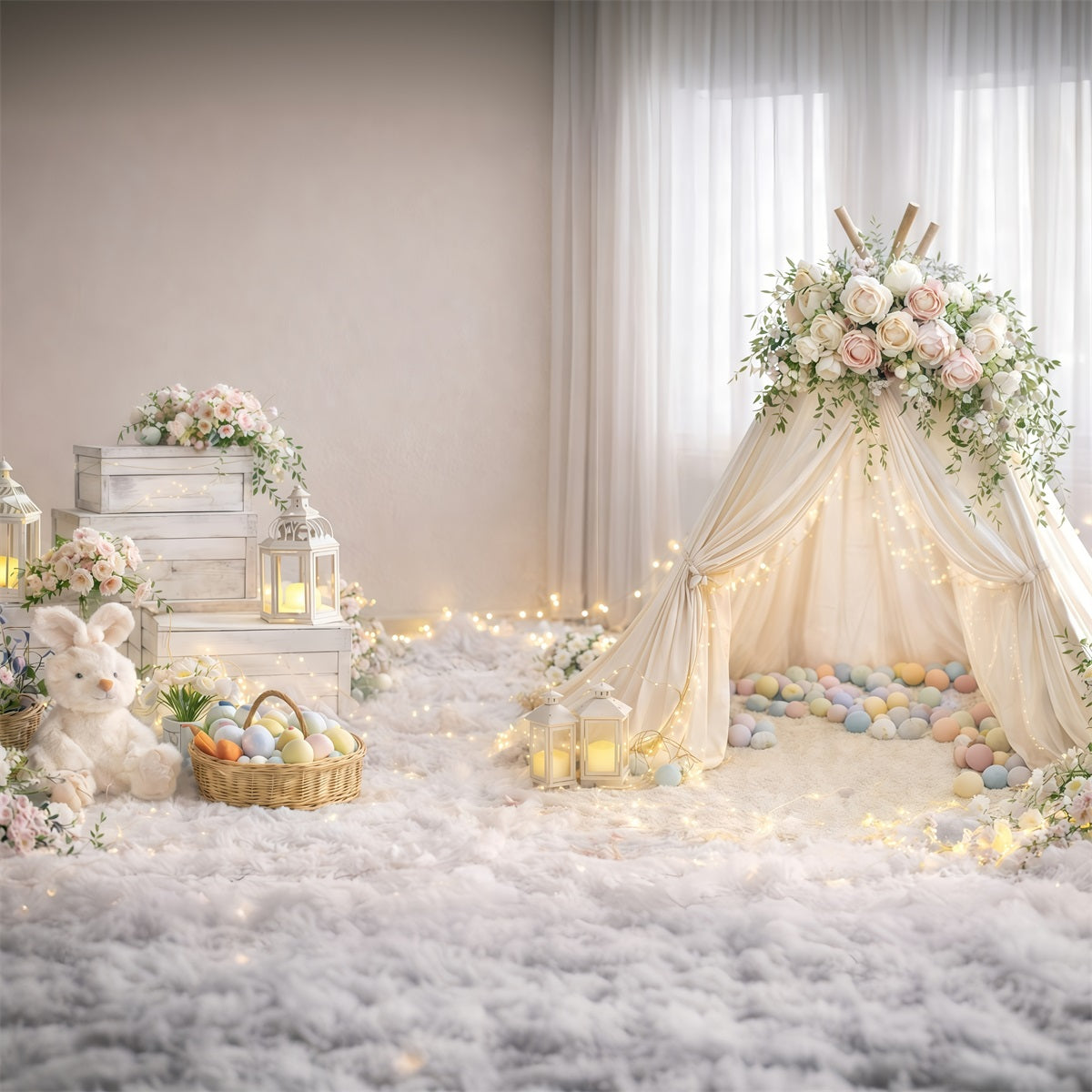 Baby Easter Backdrop Soft Glow Floral Teepee Easter Photography Backdrops For Sale UK GQ61-39