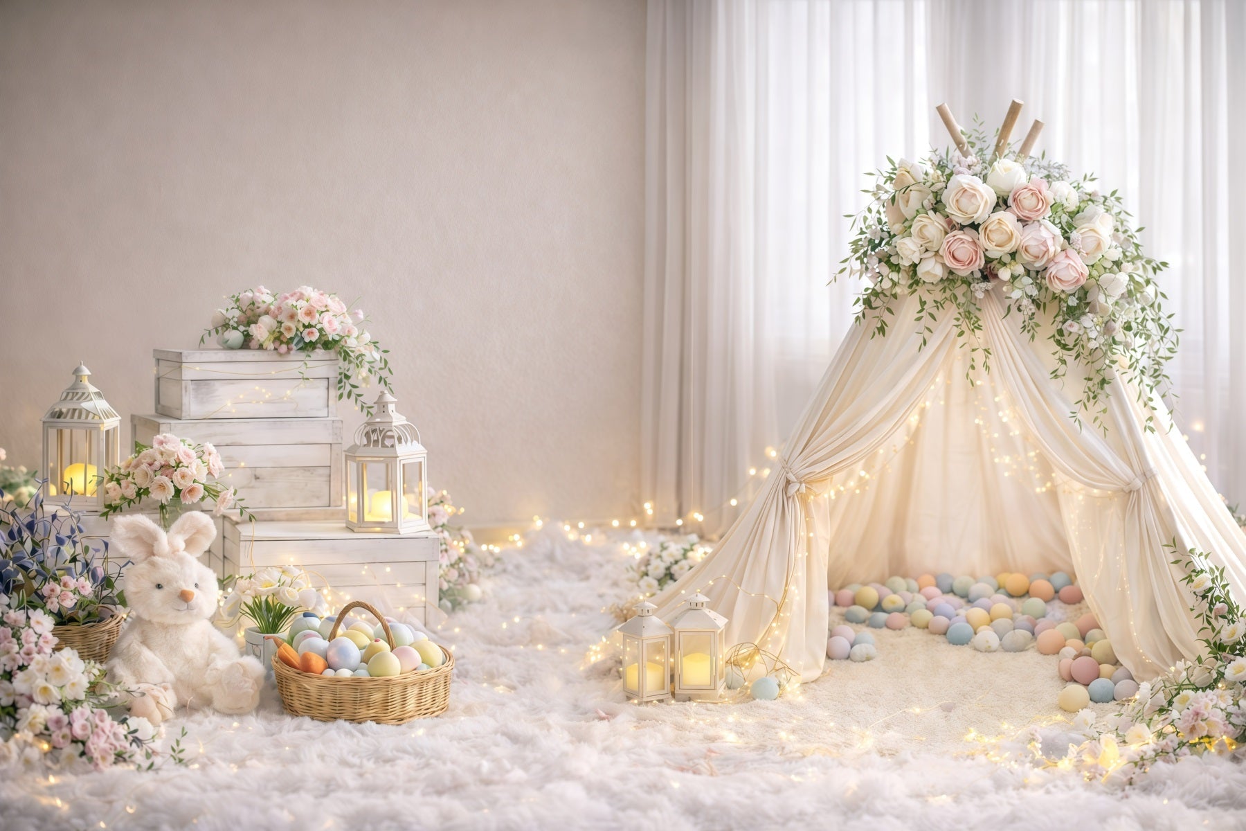 Baby Easter Backdrop Soft Glow Floral Teepee Easter Photography Backdrops For Sale UK GQ61-39