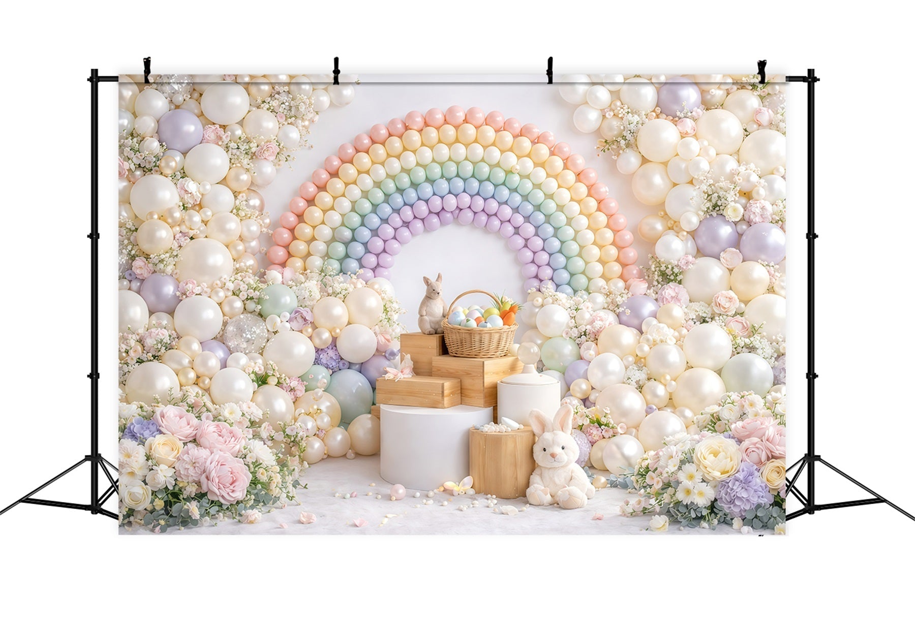 Easter Balloon Backdrop Ideas Pastel Macaron Rainbow Flower Easter Picture Backdrop Ideas UK GQ61-40