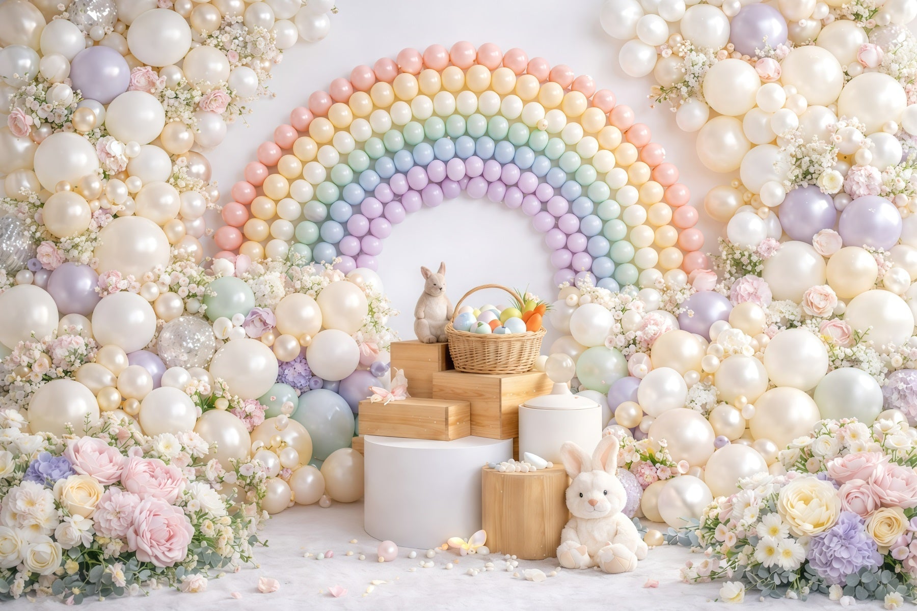 Easter Balloon Backdrop Ideas Pastel Macaron Rainbow Flower Easter Picture Backdrop Ideas UK GQ61-40