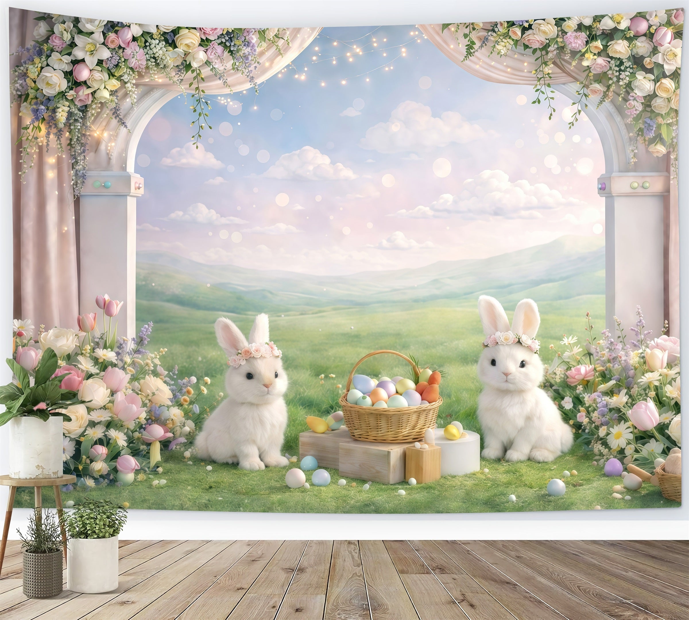 Bunny Backdrop Ideas Garden Arch Bunny Meadow Easter Photography Backdrop UK GQ61-41
