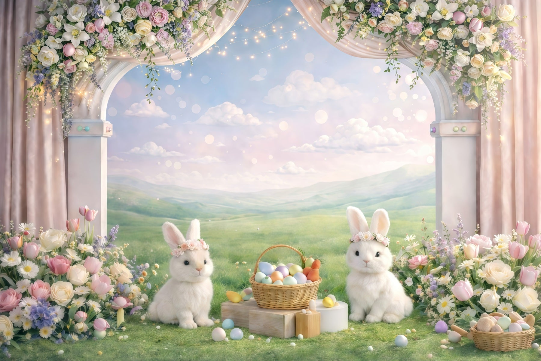Bunny Backdrop Ideas Garden Arch Bunny Meadow Easter Photography Backdrop UK GQ61-41