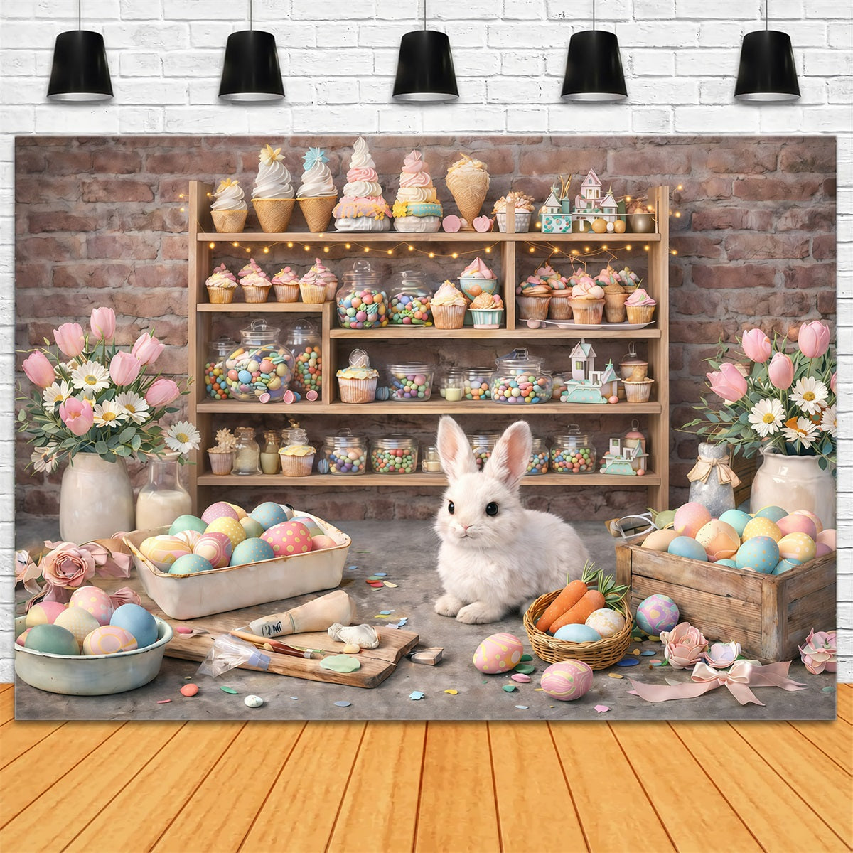 Easter Wall Backdrop Rustic Bunny Dessert Workshop Easter Photography Backdrops For Sale UK GQ61-43