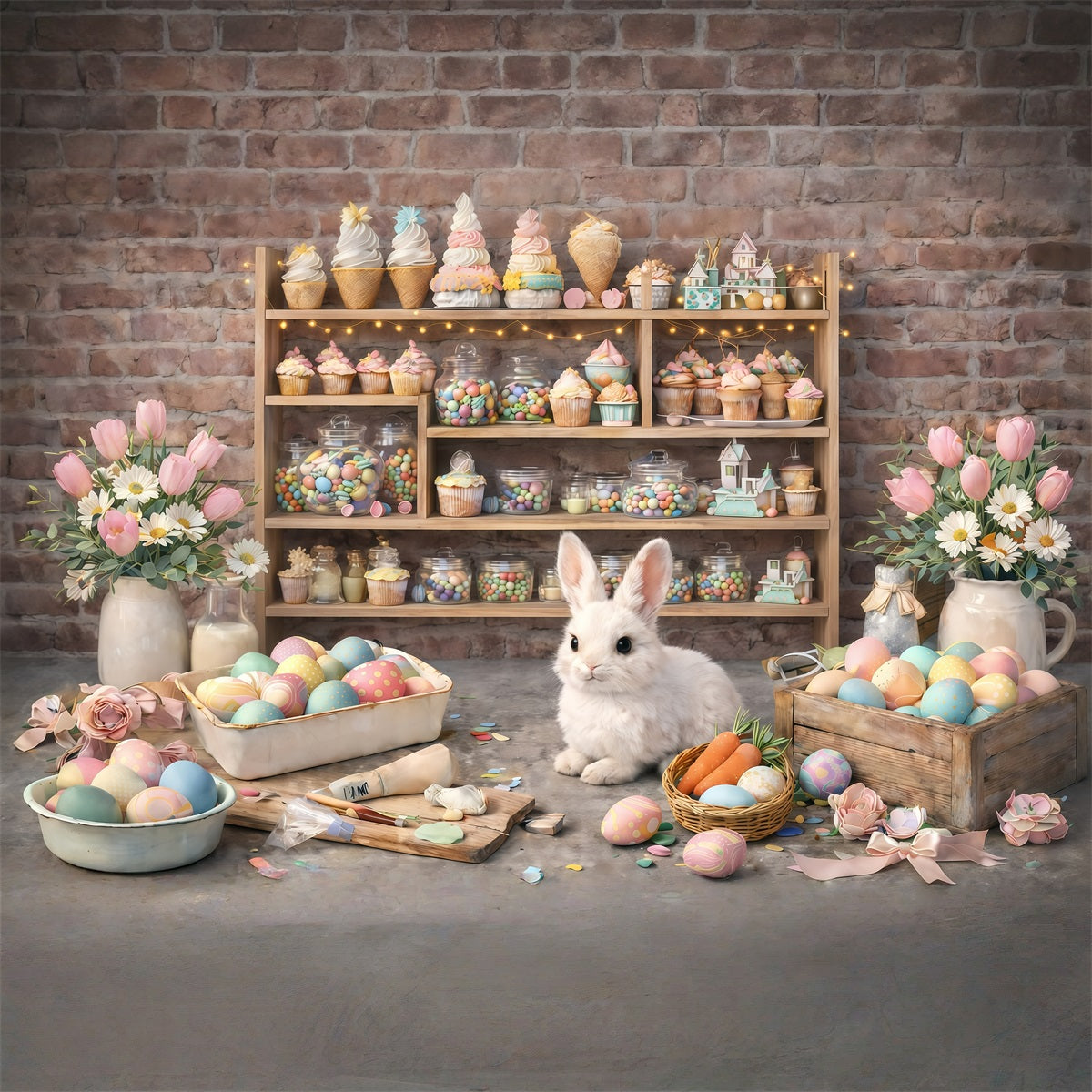 Easter Wall Backdrop Rustic Bunny Dessert Workshop Easter Photography Backdrops For Sale UK GQ61-43