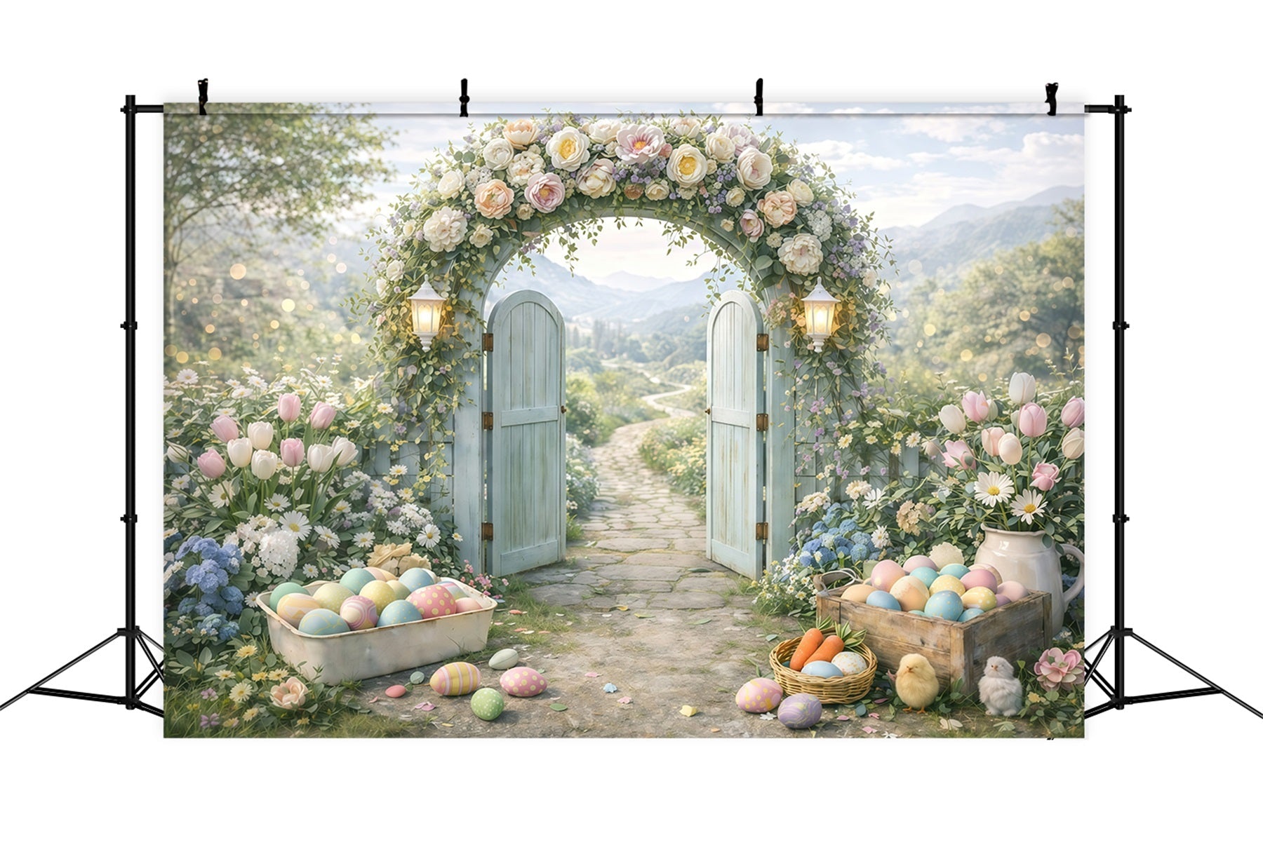 Easter Flower Backdrop Spring Garden Arch Entrance Egg Photo Backdrop Easter UK GQ61-44