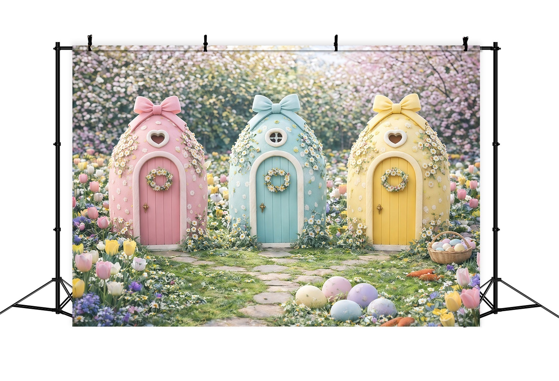 Easter Spring Backdrops Pastel Fairy Cottage Trio Outdoor Easter Backdrop UK GQ61-47