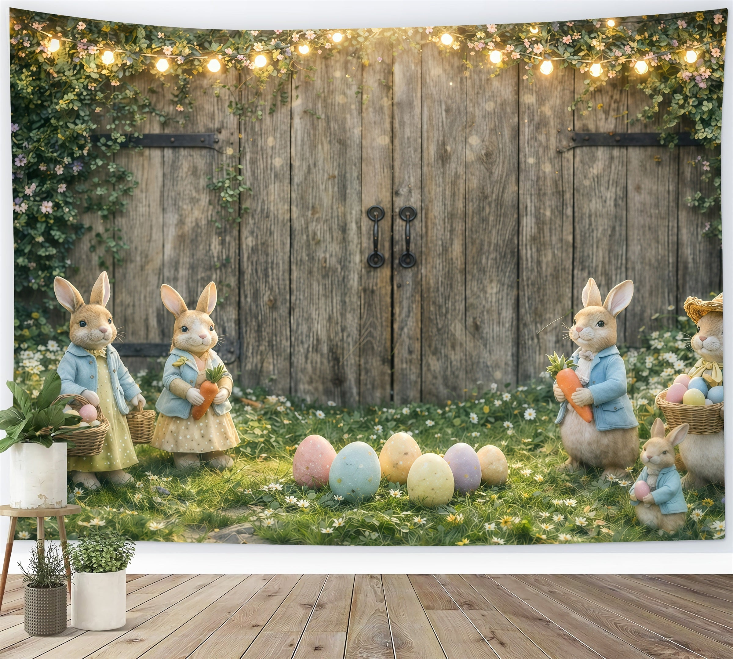 Peter Rabbit Photo Backdrop Rustic Bunny Egg Gathering Backdrops Easter UK GQ61-48