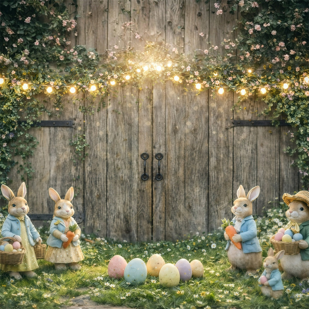 Peter Rabbit Photo Backdrop Rustic Bunny Egg Gathering Backdrops Easter UK GQ61-48