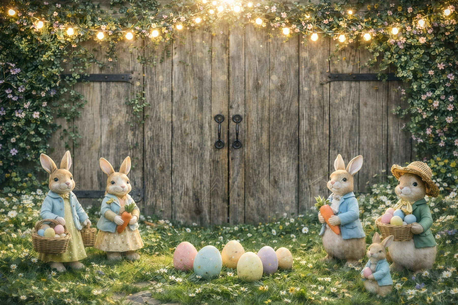 Peter Rabbit Photo Backdrop Rustic Bunny Egg Gathering Backdrops Easter UK GQ61-48