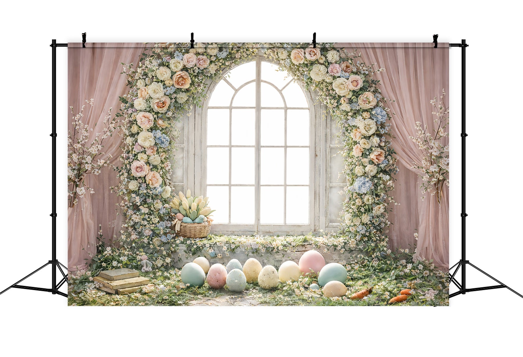 Easter Egg Photoshoot Backdrop Floral Arch Window Light Backdrop For Easter UK GQ61-49
