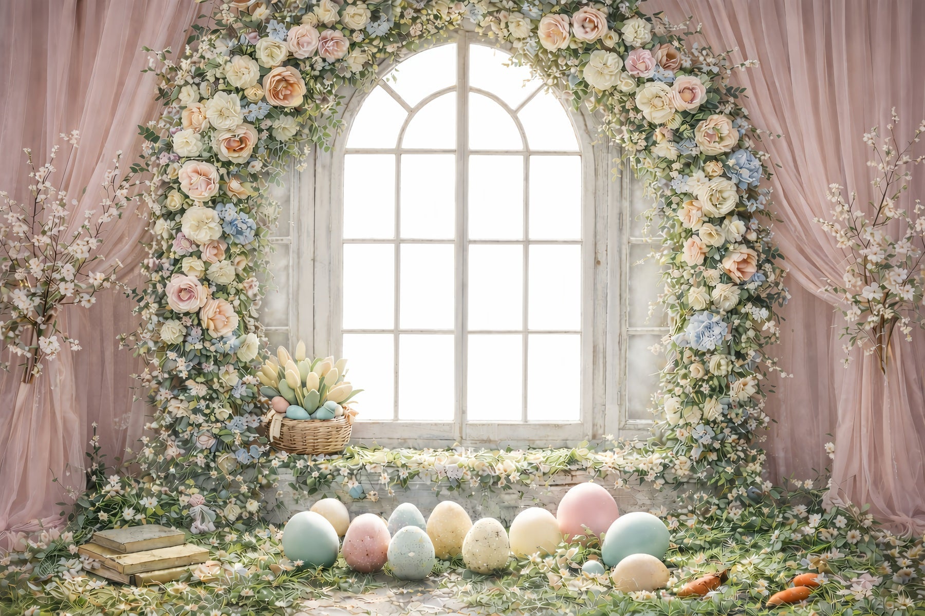 Easter Egg Photoshoot Backdrop Floral Arch Window Light Backdrop For Easter UK GQ61-49