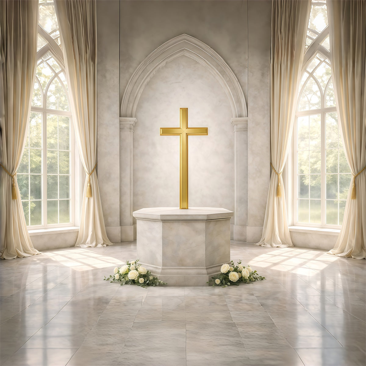 Easter Church Backdrop Golden Cross Window Light Easter Backdrop 10x10 UK GQ61-52
