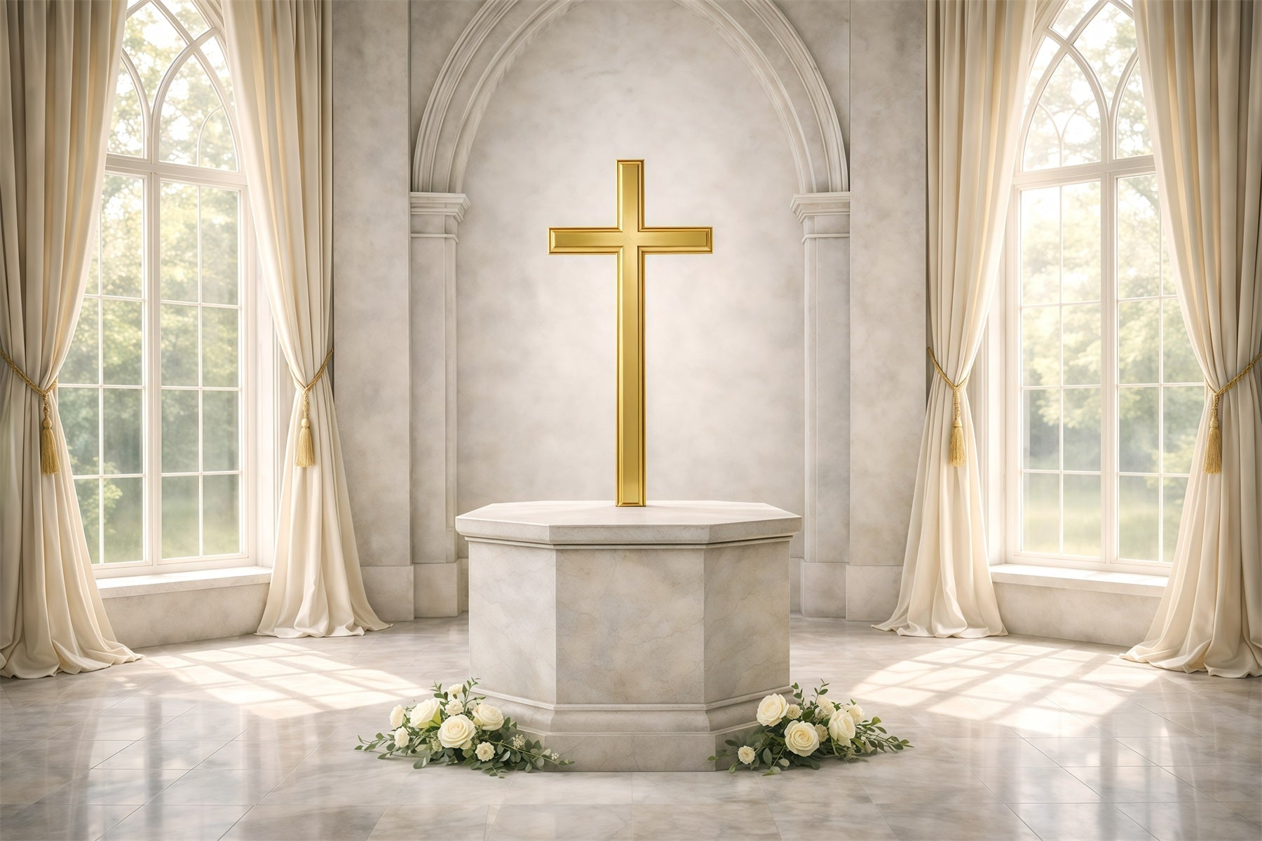 Easter Church Backdrop Golden Cross Window Light Easter Backdrop 10x10 UK GQ61-52