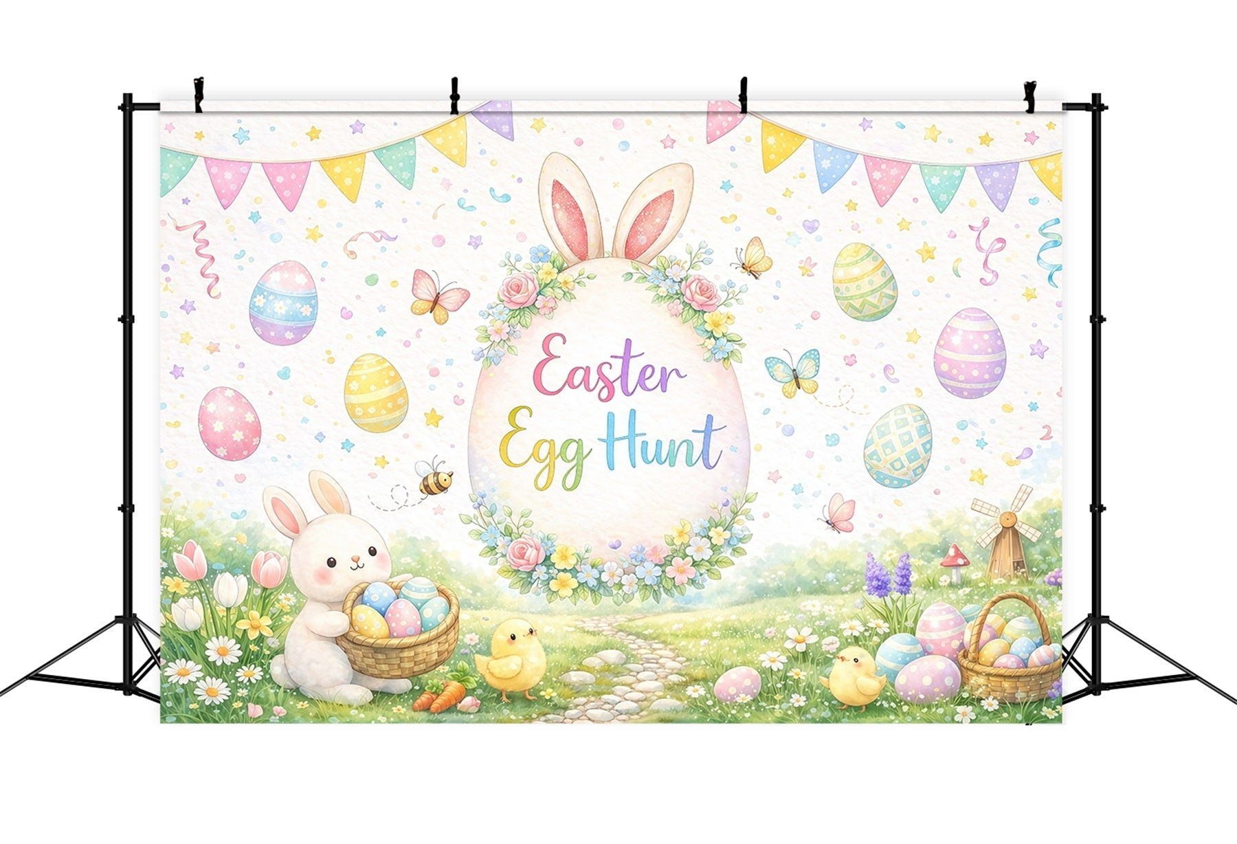 Easter Egg Hunt Backdrop Watercolor Garden Bunny Chicks Easter Themed Backdrops UK GQ61-54