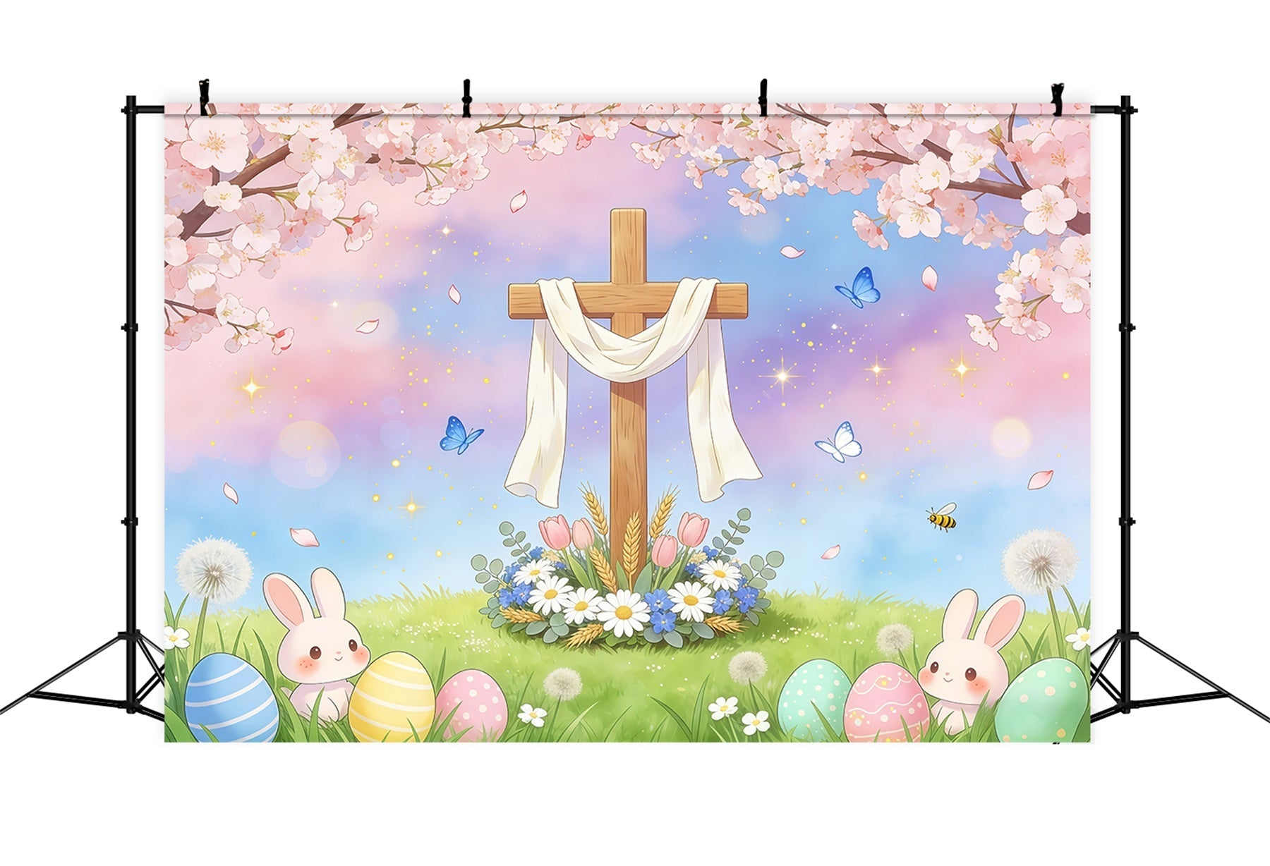 Easter Religious Backdrop Cross Bunny Egg Pastel Sky Easter Backdrops Ideas UK GQ61-56