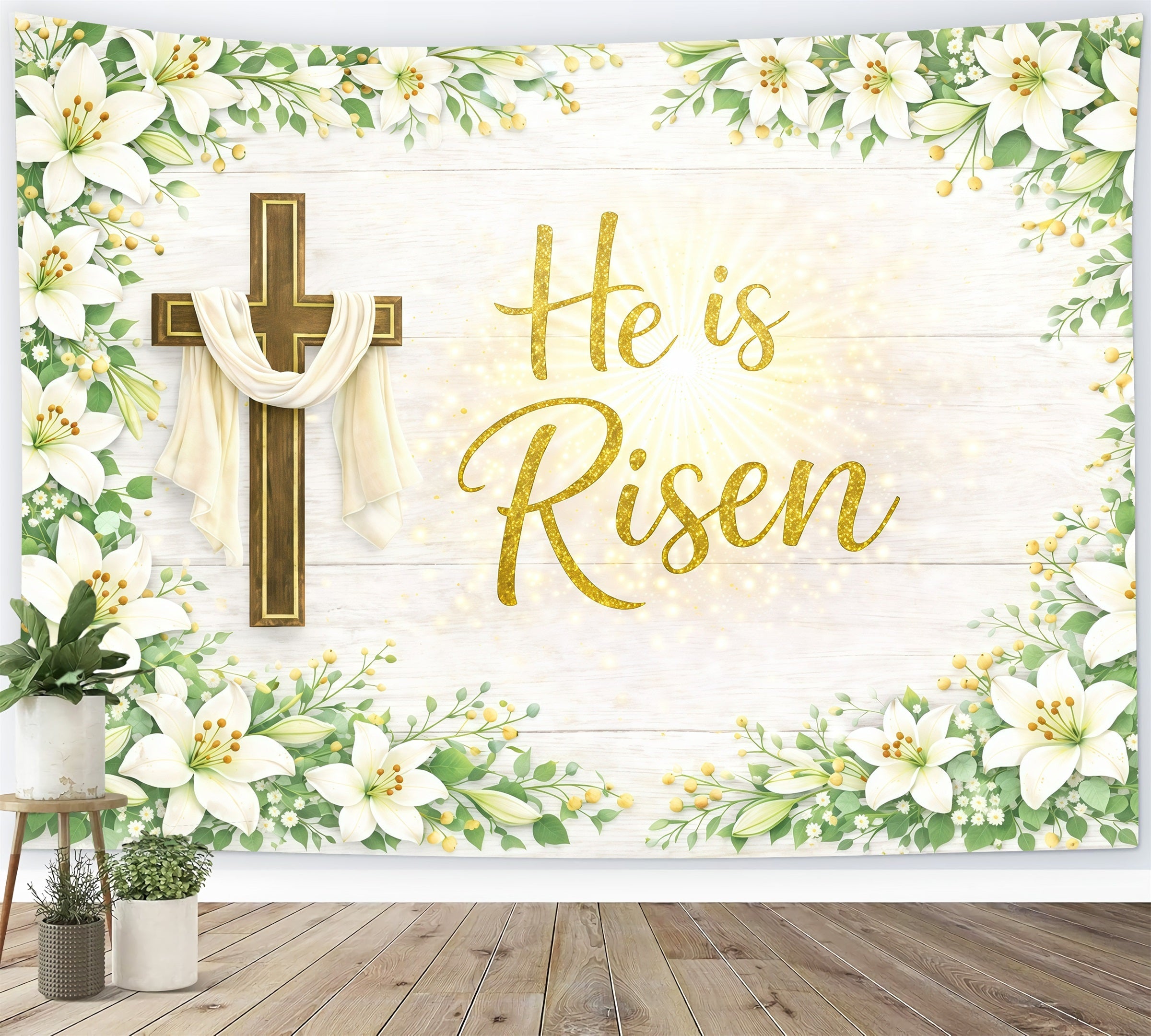 Easter Sunday Backdrop He Is Risen Corss Lily Photo Shoot Easter Backdrop UK GQ61-57