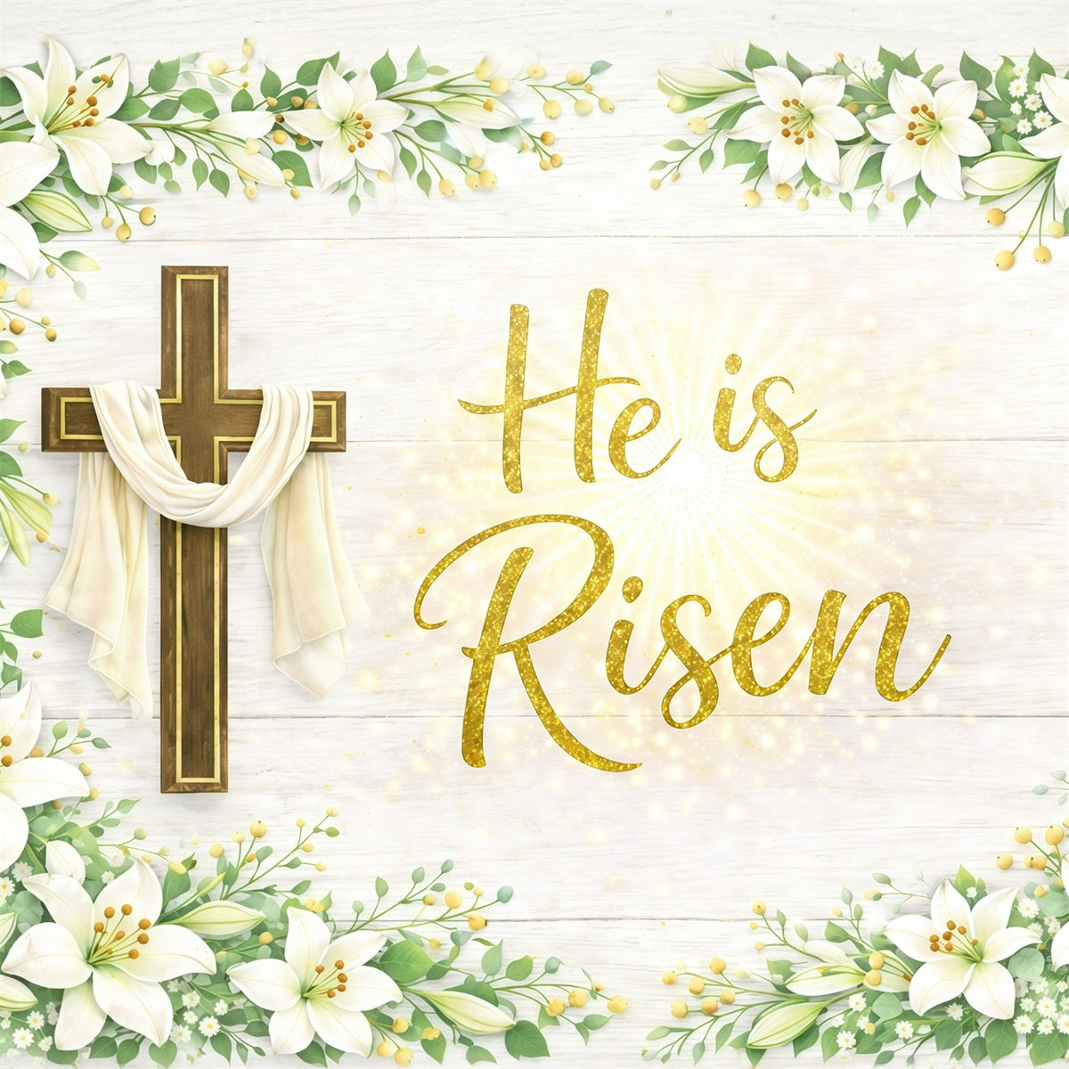 Easter Sunday Backdrop He Is Risen Corss Lily Photo Shoot Easter Backdrop UK GQ61-57