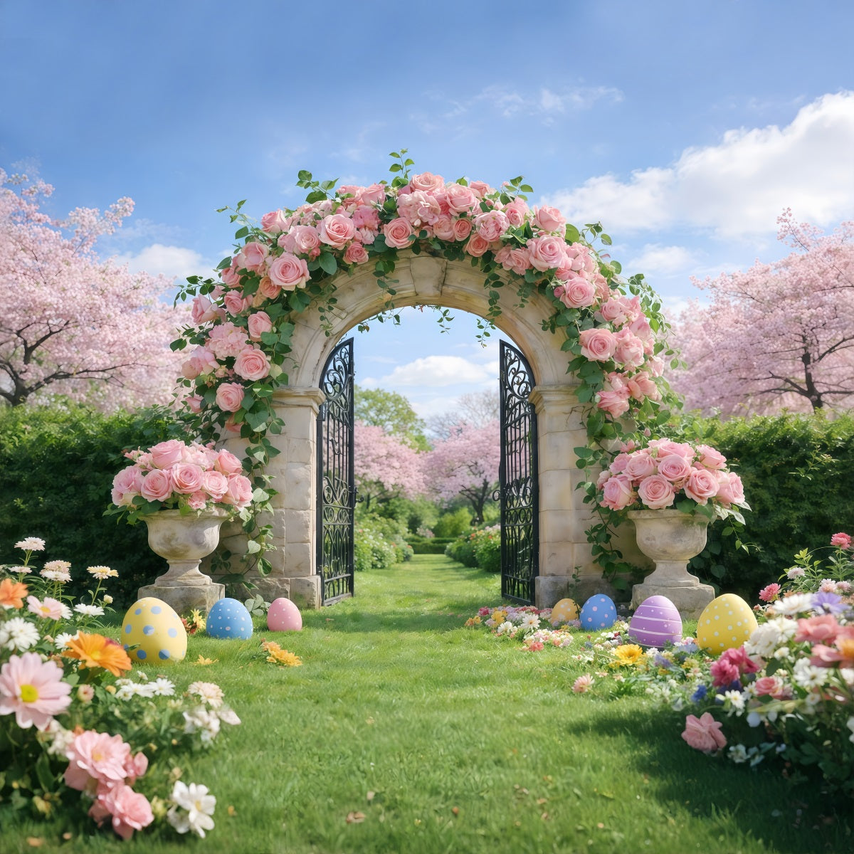Easter Spring Garden Arch Backdrop Wildflower Bouquet Grass Easy Easter Backdrops UK GQ61-58