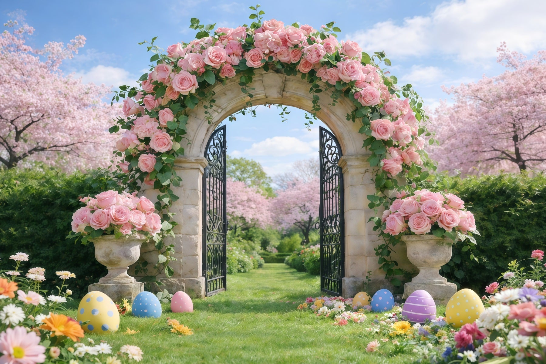 Easter Spring Garden Arch Backdrop Wildflower Bouquet Grass Easy Easter Backdrops UK GQ61-58