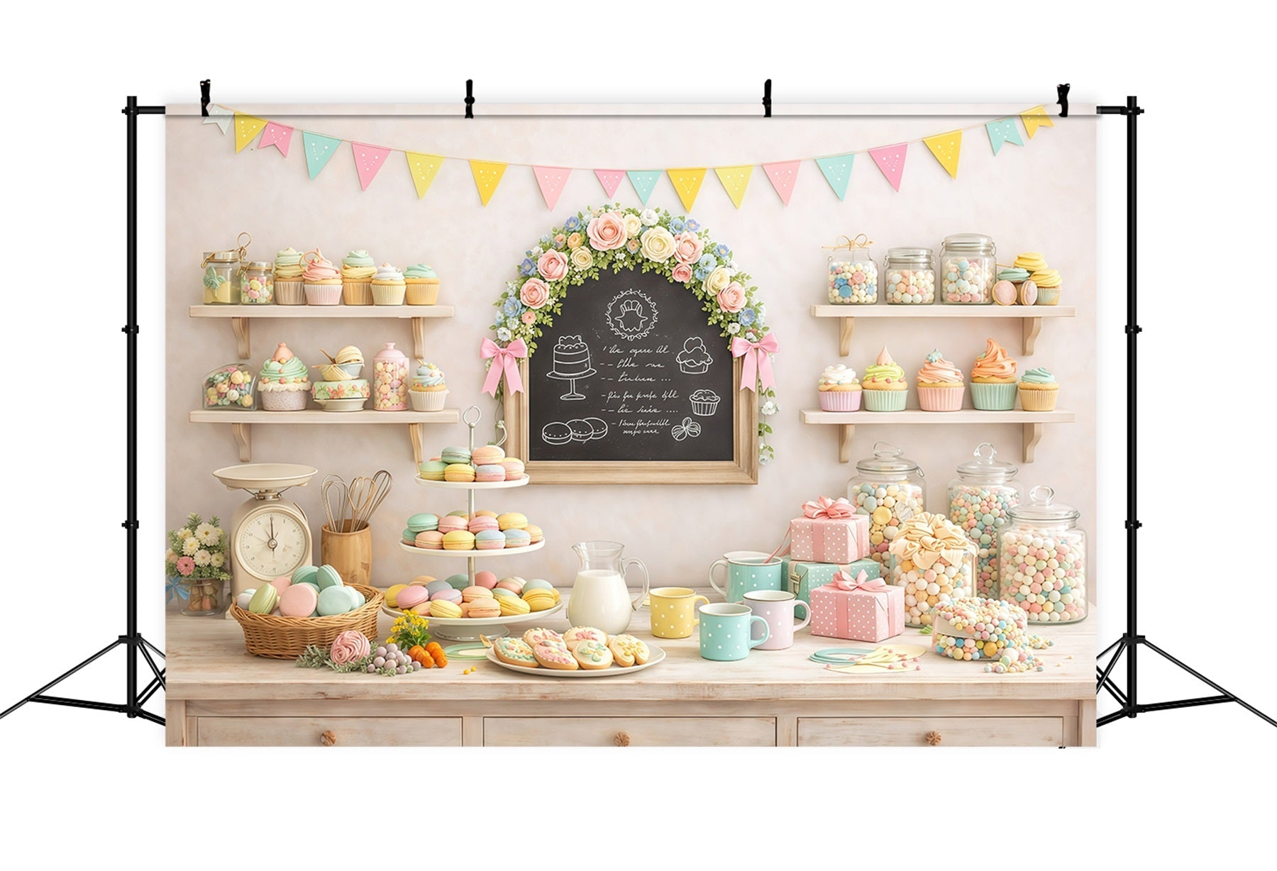 Easter Dessert Table Backdrop Pastel Macaron Cupcake Candy Outdoor Easter Backdrops UK GQ61-59