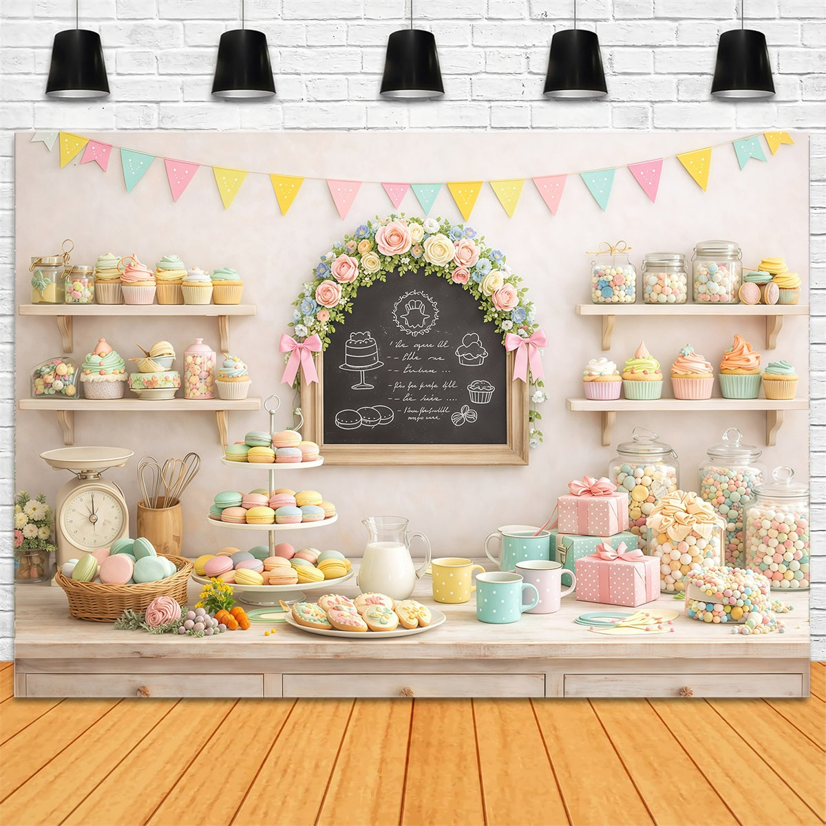 Easter Dessert Table Backdrop Pastel Macaron Cupcake Candy Outdoor Easter Backdrops UK GQ61-59