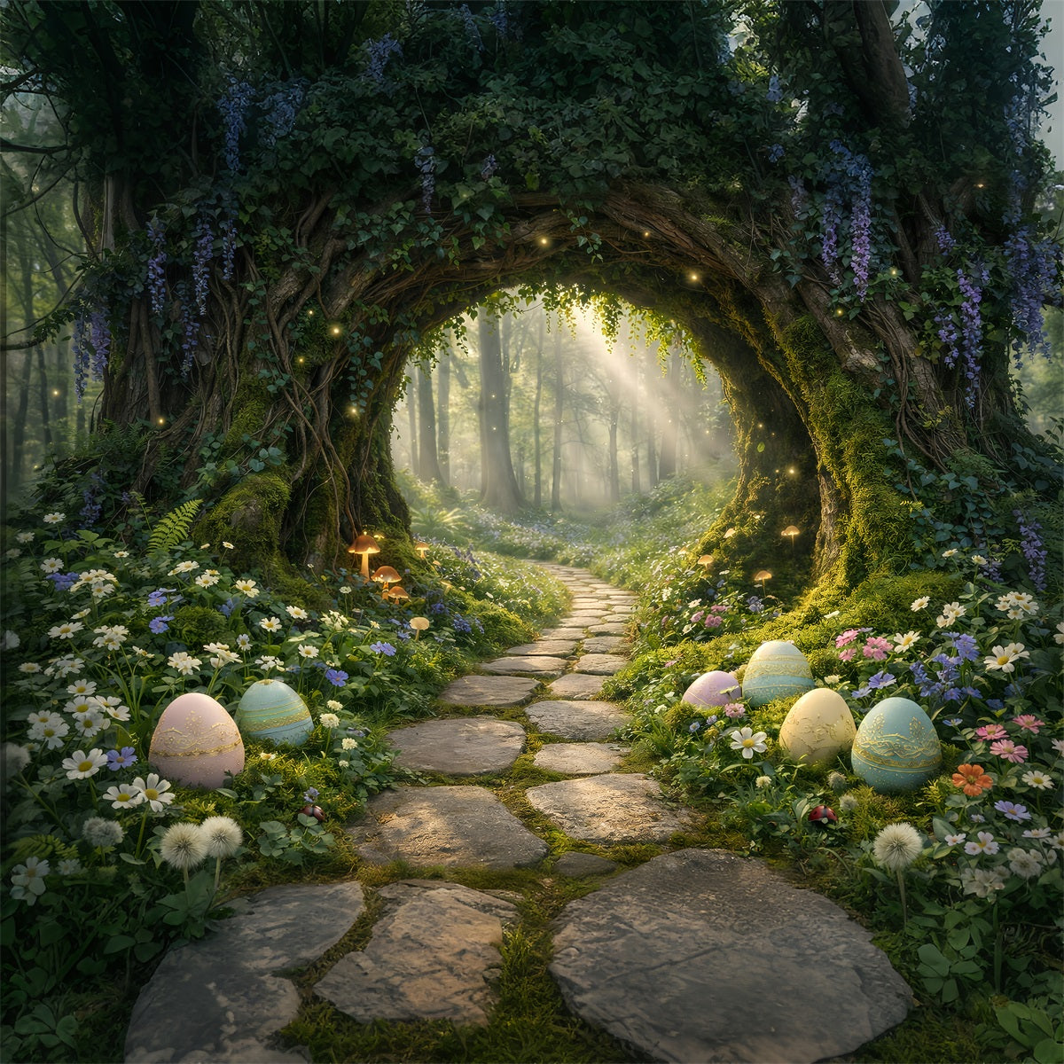Easter Woodland Path Backdrop Enchanted Forest Tunnel Entrance Easter Backdrop Pictures UK GQ61-61