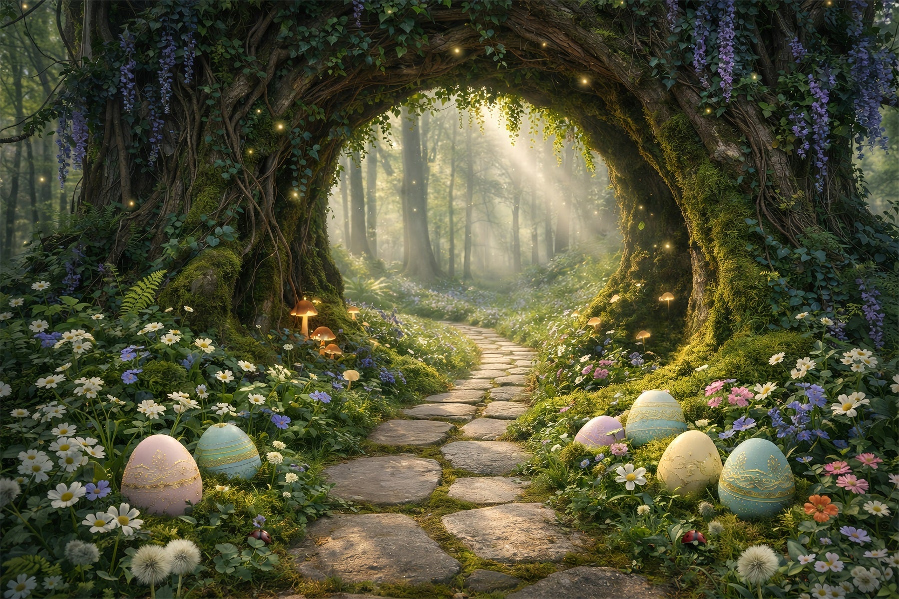 Easter Woodland Path Backdrop Enchanted Forest Tunnel Entrance Easter Backdrop Pictures UK GQ61-61