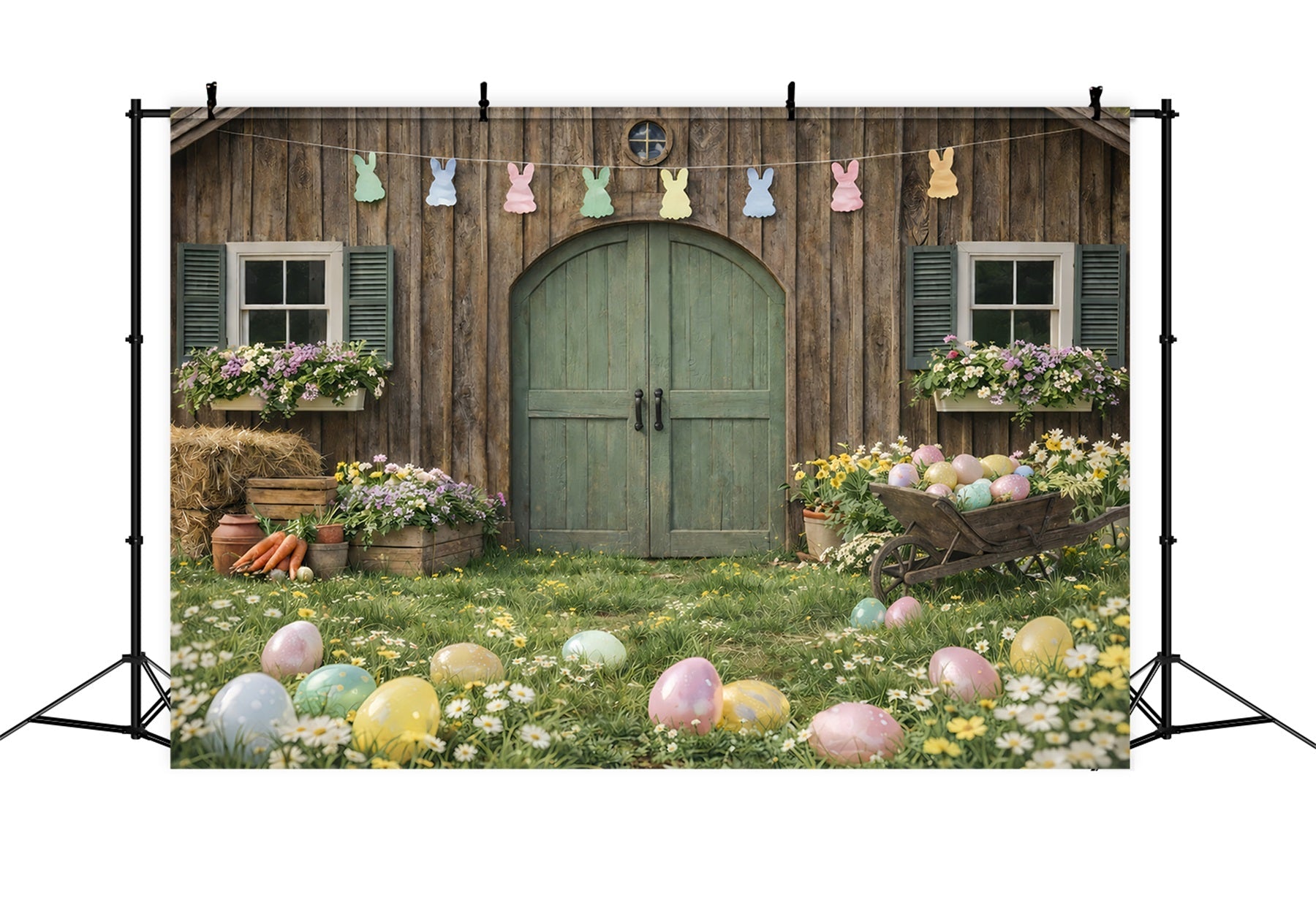 Easter Farm Barn Backdrop Carrot Bundle Daisies Egg Outdoor Easter Backdrop Ideas UK GQ61-62