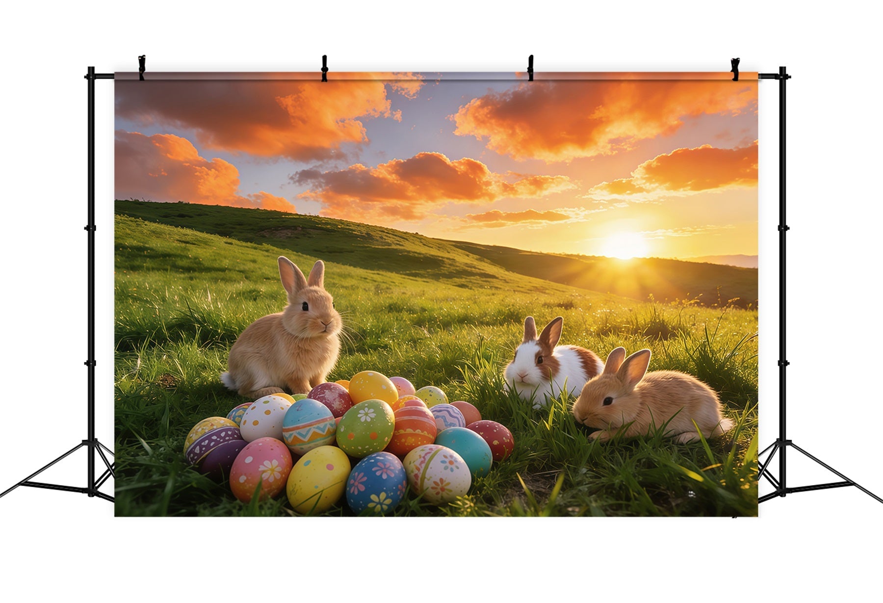 Easter Sunrise Field Backdrop Bunny Gathering Egg Meadow Easter 2026 Backdrop UK GQ61-64