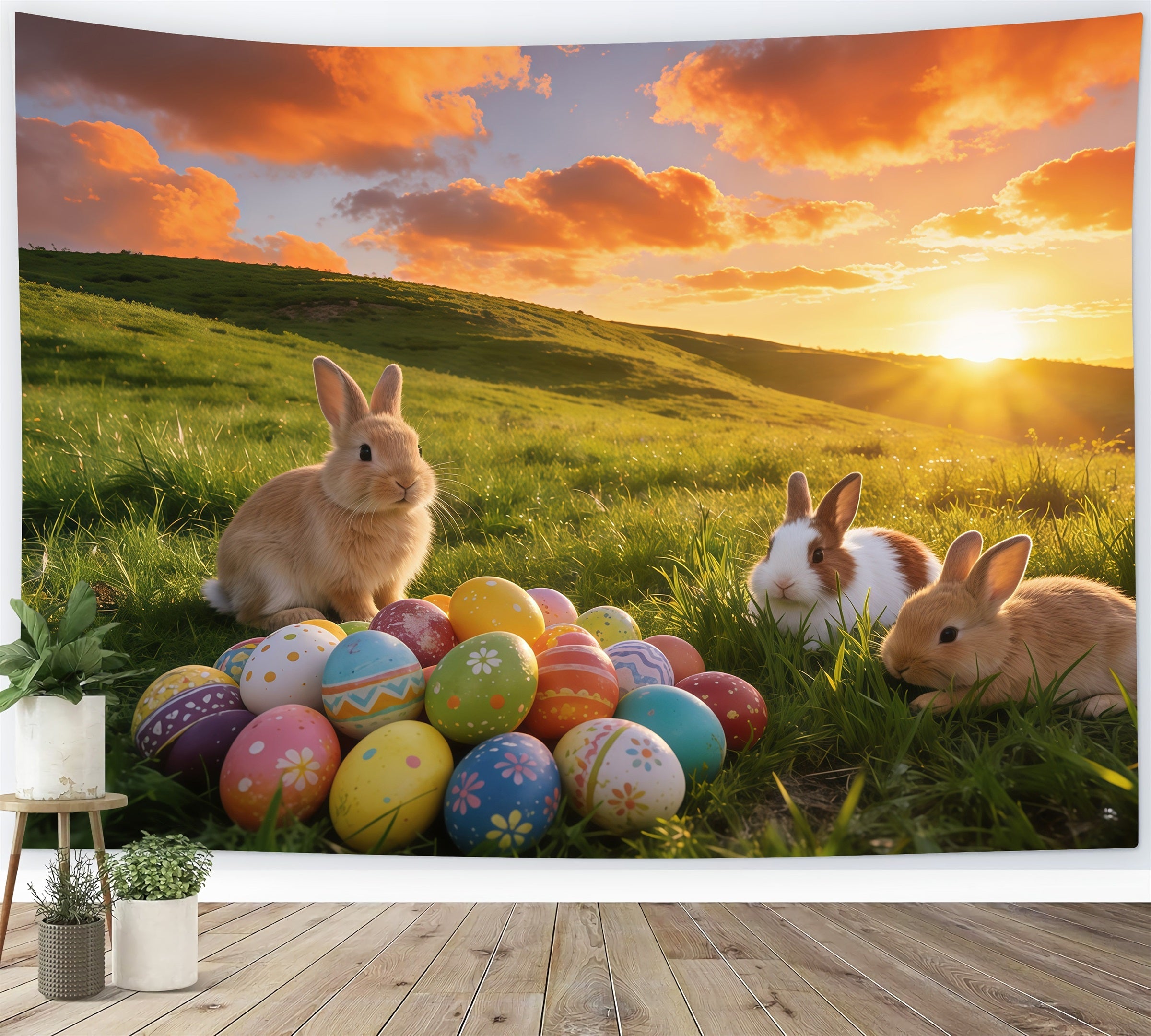 Easter Sunrise Field Backdrop Bunny Gathering Egg Meadow Easter 2026 Backdrop UK GQ61-64