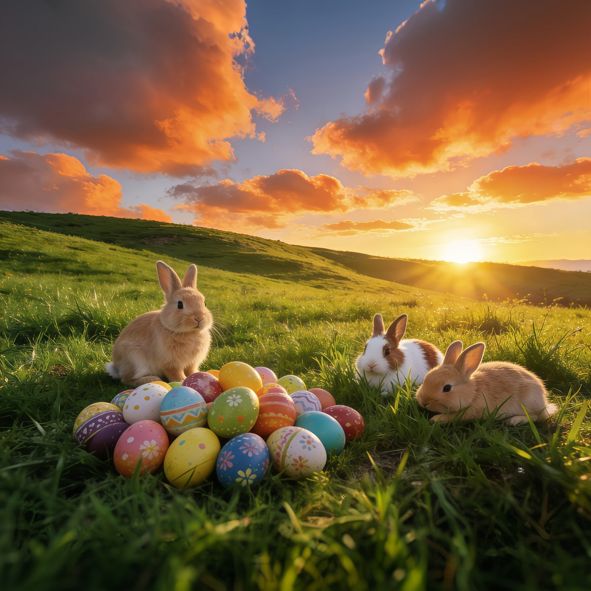 Easter Sunrise Field Backdrop Bunny Gathering Egg Meadow Easter 2026 Backdrop UK GQ61-64