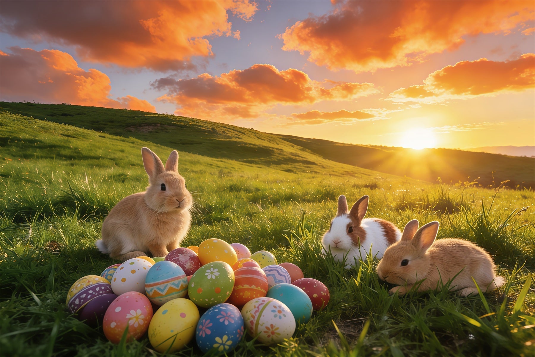 Easter Sunrise Field Backdrop Bunny Gathering Egg Meadow Easter 2026 Backdrop UK GQ61-64