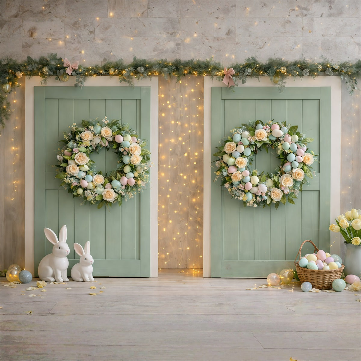 Easter Wreath Doorway Backdrop Mint Green Doorway Bunny Egg Easter Themed Backdrops UK GQ61-66